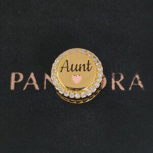 Pandora Engravable Aunt Charm Bead Gold Plated with box